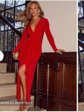 Twist Front Slinky Maxi Dress XS red